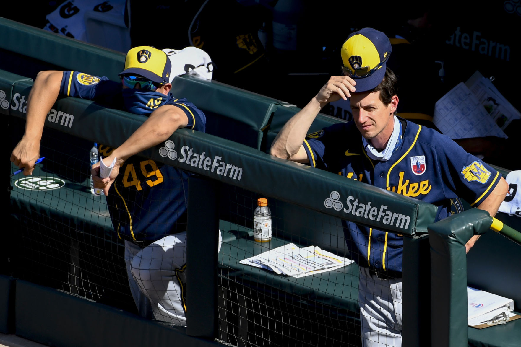 Brewers manager Craig Counsell and hitting coach Any Haines